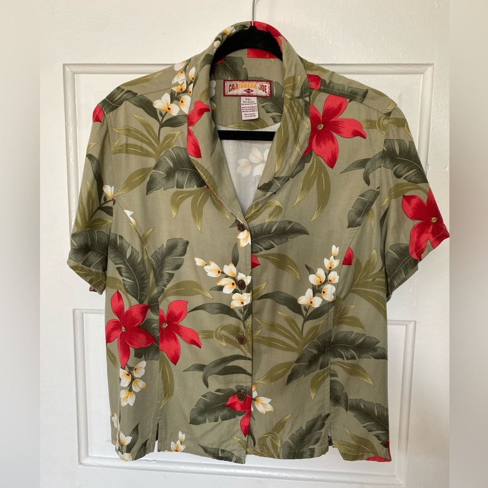 Caribbean Joe Green Short Sleeve Button Down Shirt